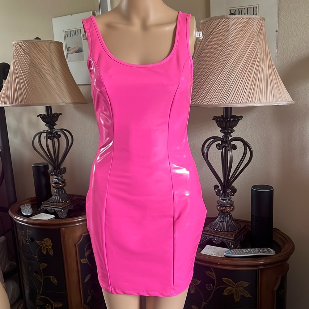 Pink patent mini dress